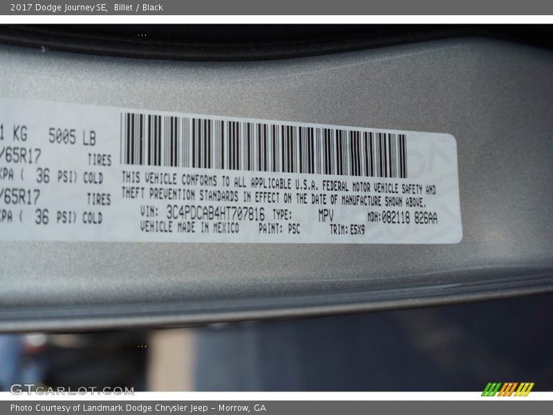 Billet / Black 2017 Dodge Journey SE