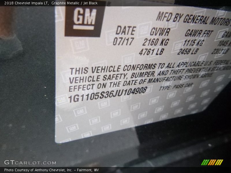 Graphite Metallic / Jet Black 2018 Chevrolet Impala LT