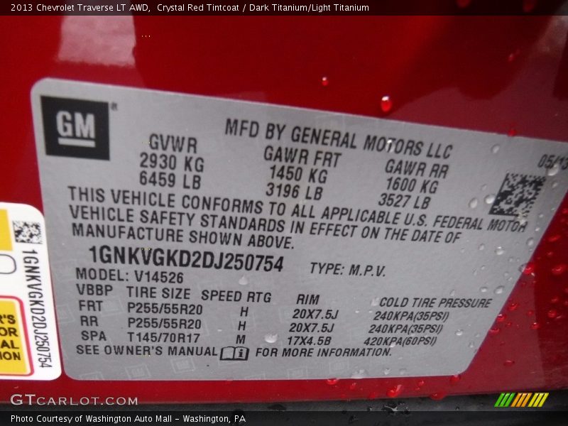 Crystal Red Tintcoat / Dark Titanium/Light Titanium 2013 Chevrolet Traverse LT AWD