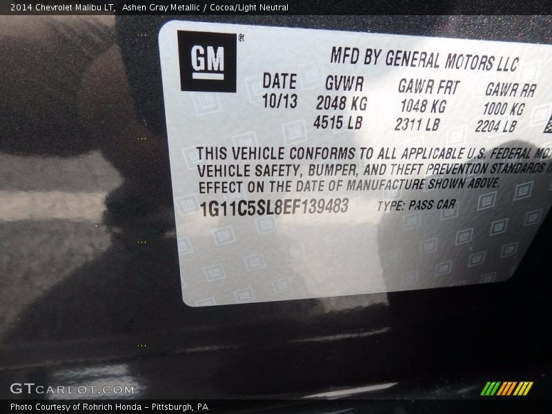 Ashen Gray Metallic / Cocoa/Light Neutral 2014 Chevrolet Malibu LT