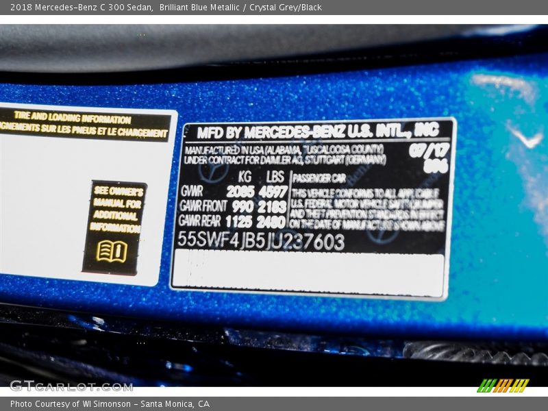 Brilliant Blue Metallic / Crystal Grey/Black 2018 Mercedes-Benz C 300 Sedan