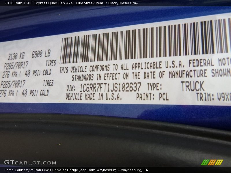 Blue Streak Pearl / Black/Diesel Gray 2018 Ram 1500 Express Quad Cab 4x4