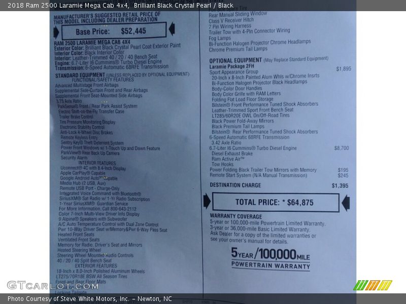 Brilliant Black Crystal Pearl / Black 2018 Ram 2500 Laramie Mega Cab 4x4