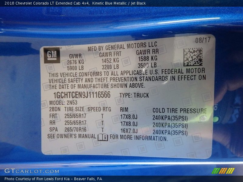 Kinetic Blue Metallic / Jet Black 2018 Chevrolet Colorado LT Extended Cab 4x4