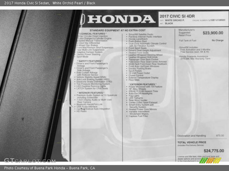 White Orchid Pearl / Black 2017 Honda Civic Si Sedan