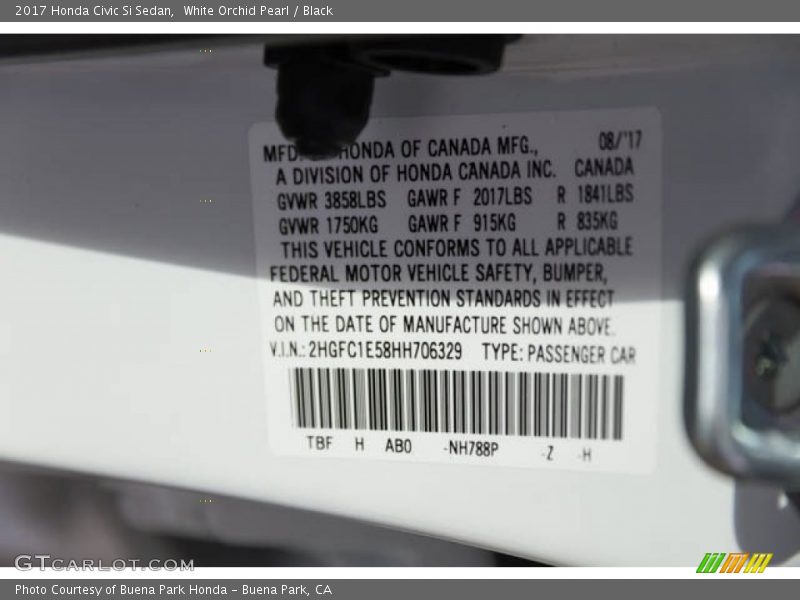 White Orchid Pearl / Black 2017 Honda Civic Si Sedan
