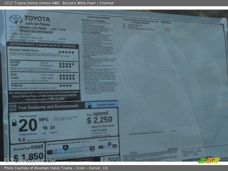 Blizzard White Pearl / Chestnut 2017 Toyota Sienna Limited AWD