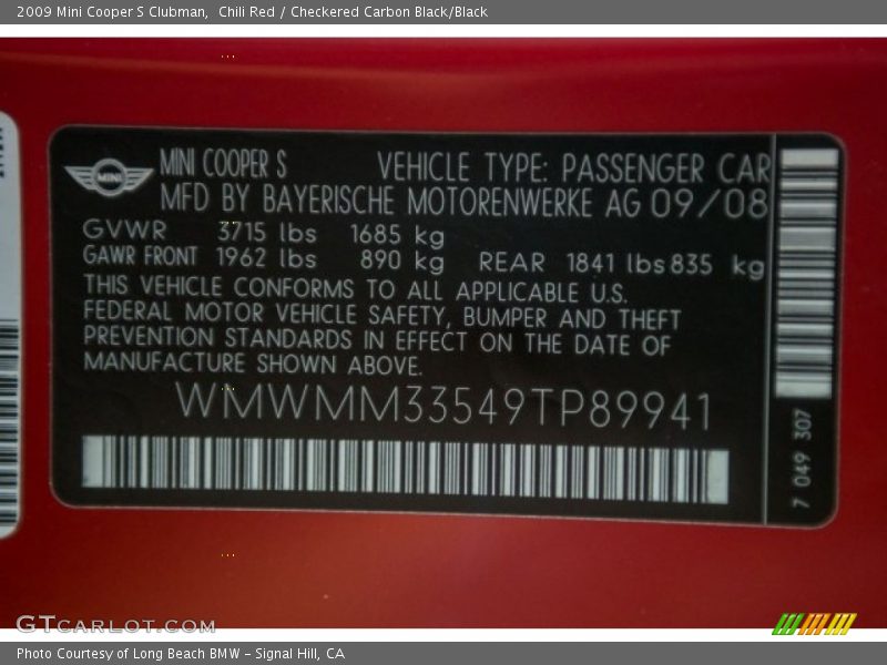 Chili Red / Checkered Carbon Black/Black 2009 Mini Cooper S Clubman