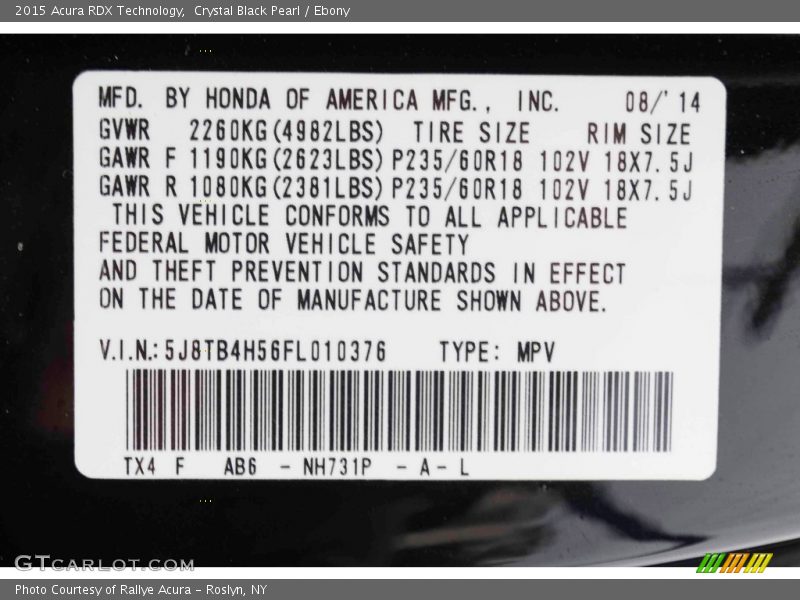 Crystal Black Pearl / Ebony 2015 Acura RDX Technology