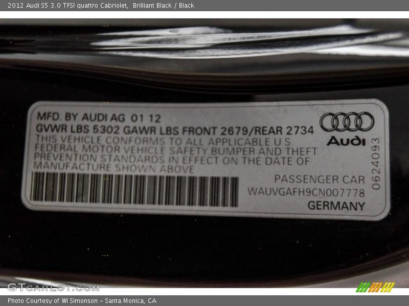 Brilliant Black / Black 2012 Audi S5 3.0 TFSI quattro Cabriolet