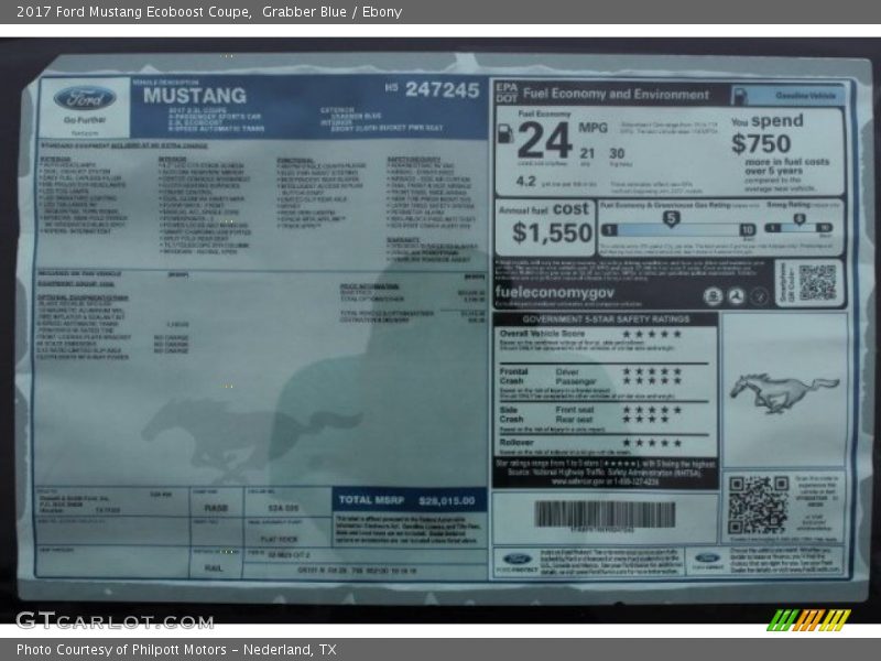 Grabber Blue / Ebony 2017 Ford Mustang Ecoboost Coupe
