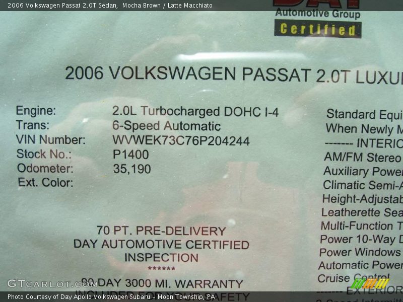 Mocha Brown / Latte Macchiato 2006 Volkswagen Passat 2.0T Sedan