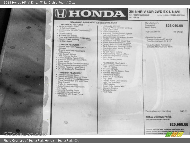 White Orchid Pearl / Gray 2018 Honda HR-V EX-L