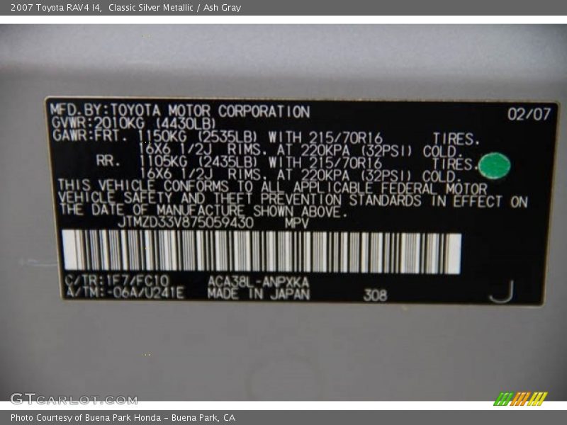 Classic Silver Metallic / Ash Gray 2007 Toyota RAV4 I4