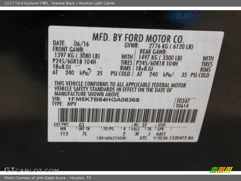 Shadow Black / Medium Light Camel 2017 Ford Explorer FWD