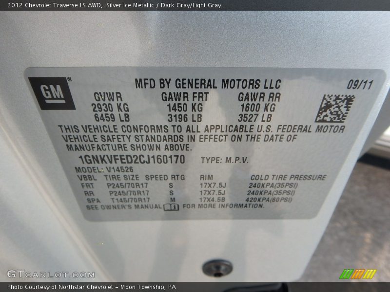 Silver Ice Metallic / Dark Gray/Light Gray 2012 Chevrolet Traverse LS AWD