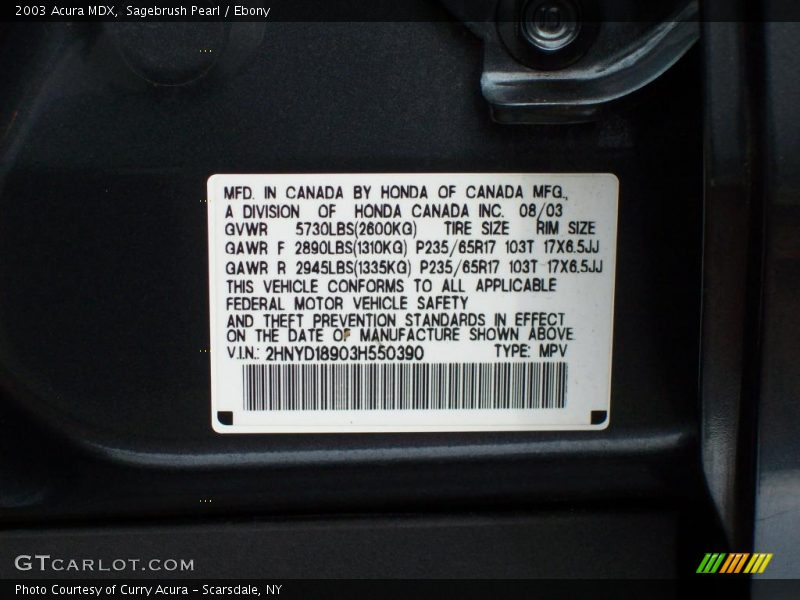 Sagebrush Pearl / Ebony 2003 Acura MDX