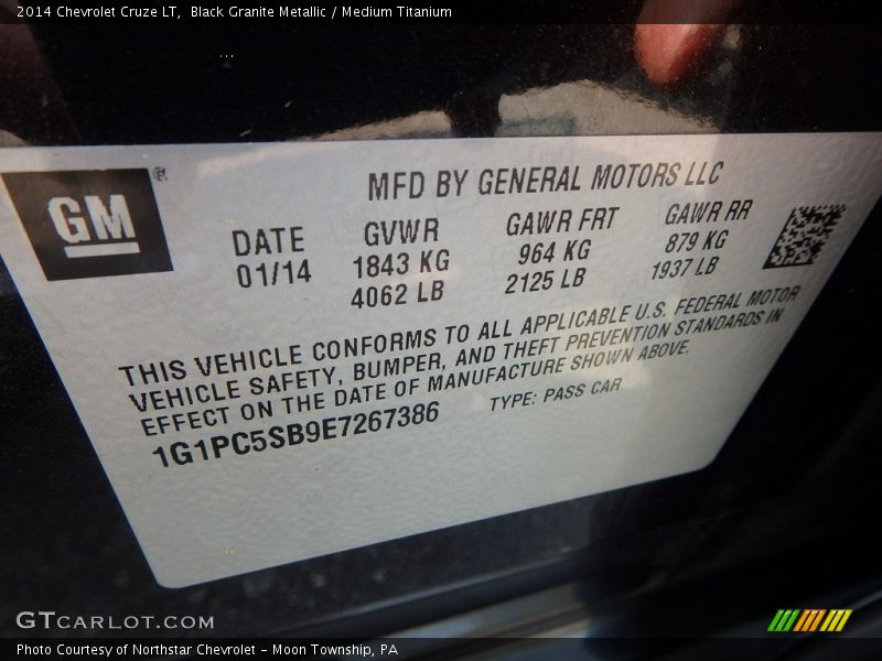 Black Granite Metallic / Medium Titanium 2014 Chevrolet Cruze LT