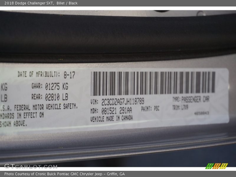 Billet / Black 2018 Dodge Challenger SXT