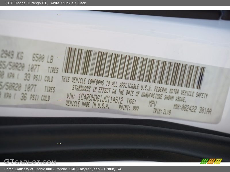 White Knuckle / Black 2018 Dodge Durango GT