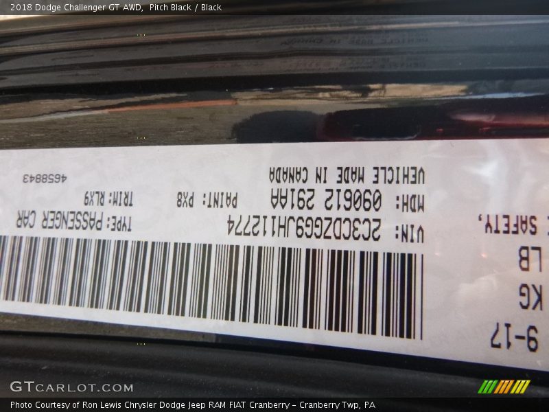 2018 Challenger GT AWD Pitch Black Color Code PX8