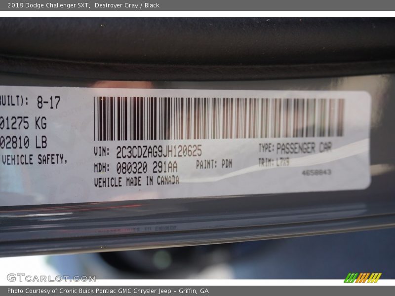 Destroyer Gray / Black 2018 Dodge Challenger SXT