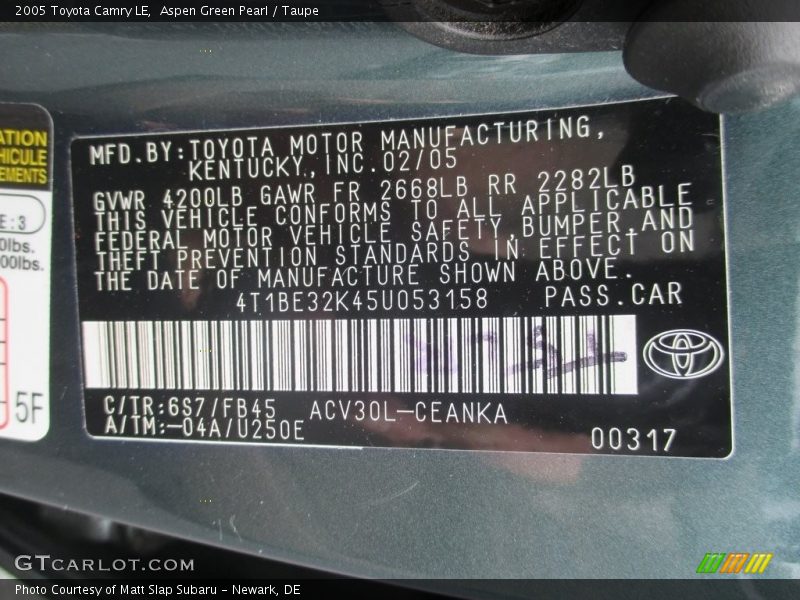 Aspen Green Pearl / Taupe 2005 Toyota Camry LE