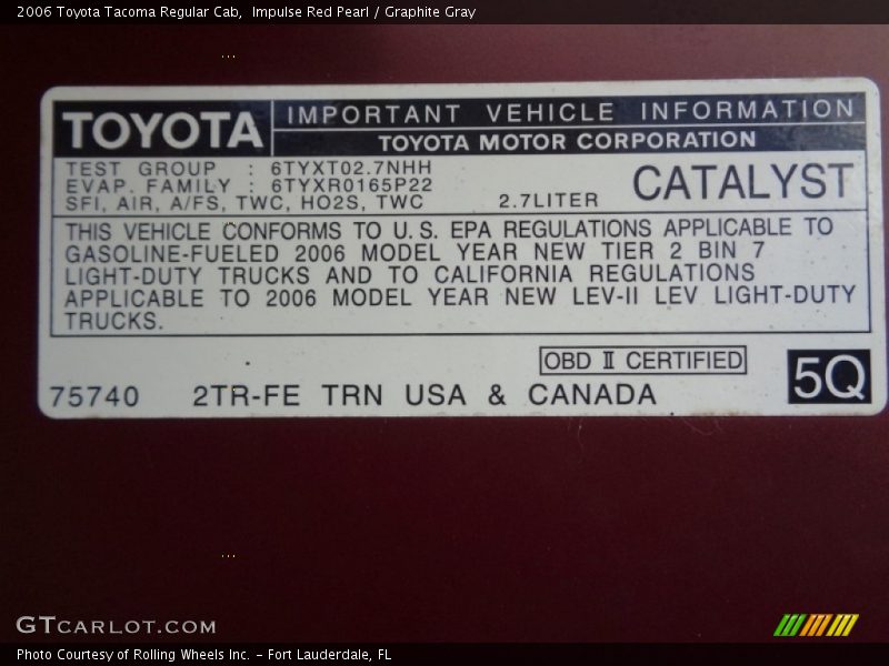 Impulse Red Pearl / Graphite Gray 2006 Toyota Tacoma Regular Cab