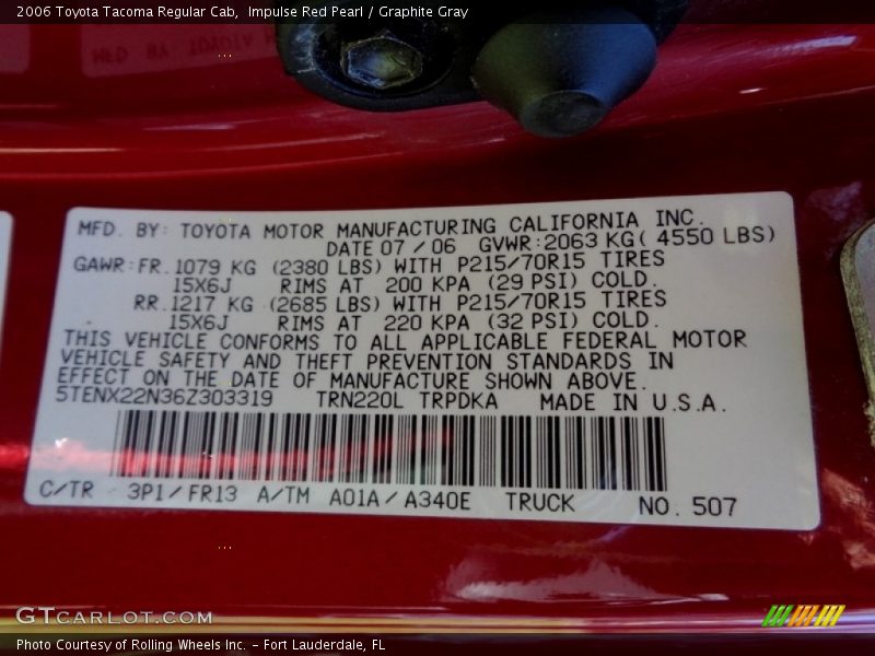 Impulse Red Pearl / Graphite Gray 2006 Toyota Tacoma Regular Cab