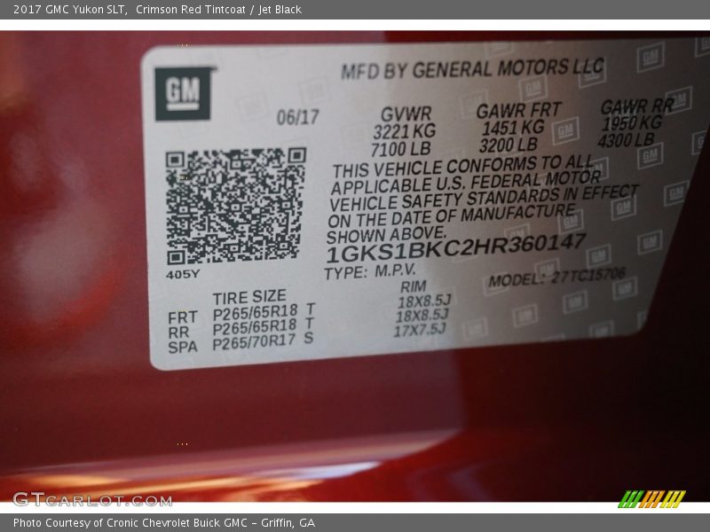 Crimson Red Tintcoat / Jet Black 2017 GMC Yukon SLT