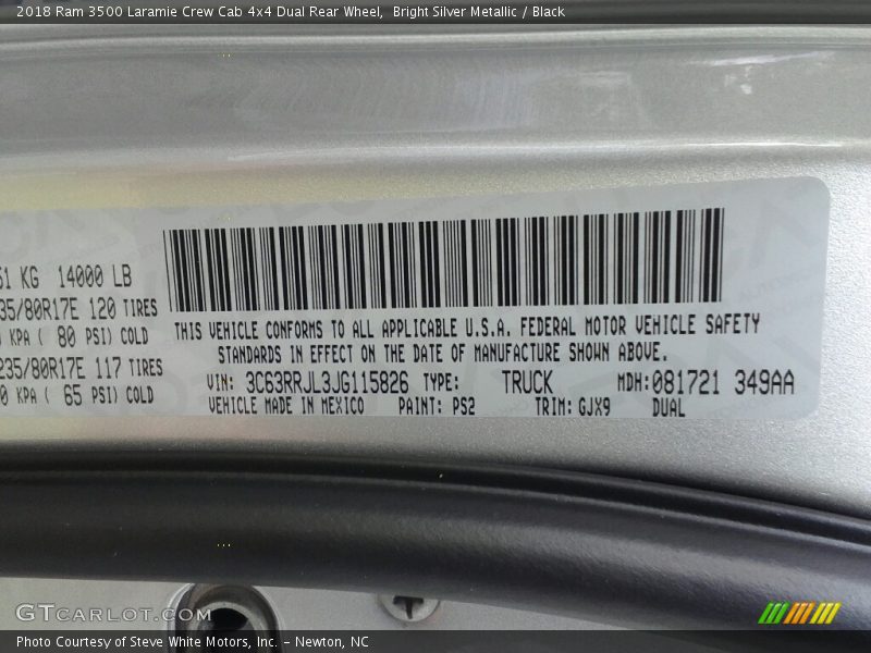 Bright Silver Metallic / Black 2018 Ram 3500 Laramie Crew Cab 4x4 Dual Rear Wheel