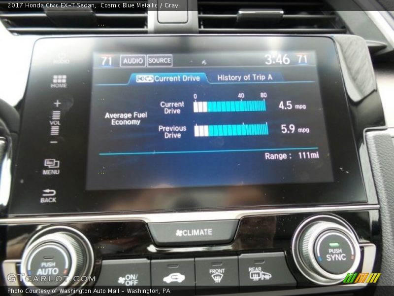 Cosmic Blue Metallic / Gray 2017 Honda Civic EX-T Sedan