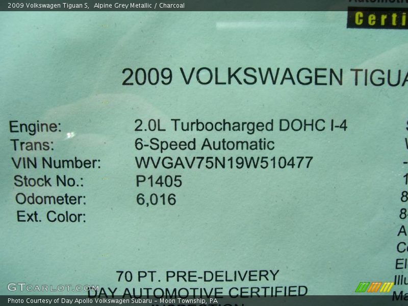 Alpine Grey Metallic / Charcoal 2009 Volkswagen Tiguan S