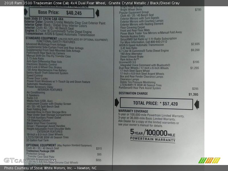 Granite Crystal Metallic / Black/Diesel Gray 2018 Ram 3500 Tradesman Crew Cab 4x4 Dual Rear Wheel