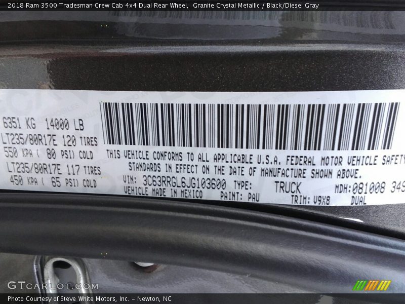 Granite Crystal Metallic / Black/Diesel Gray 2018 Ram 3500 Tradesman Crew Cab 4x4 Dual Rear Wheel