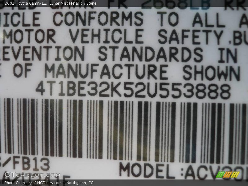 Lunar Mist Metallic / Stone 2002 Toyota Camry LE