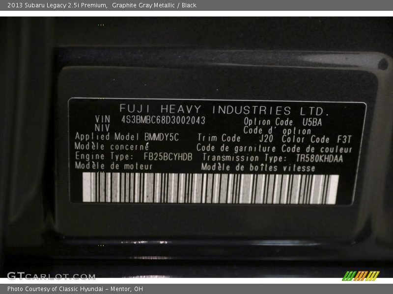 Graphite Gray Metallic / Black 2013 Subaru Legacy 2.5i Premium