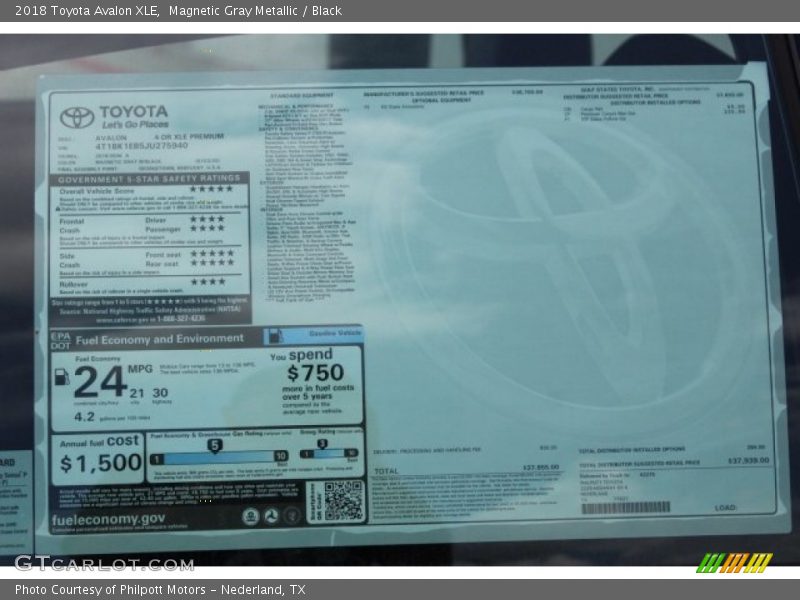 Magnetic Gray Metallic / Black 2018 Toyota Avalon XLE