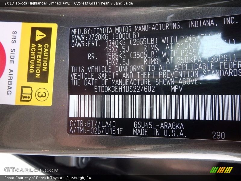 Cypress Green Pearl / Sand Beige 2013 Toyota Highlander Limited 4WD