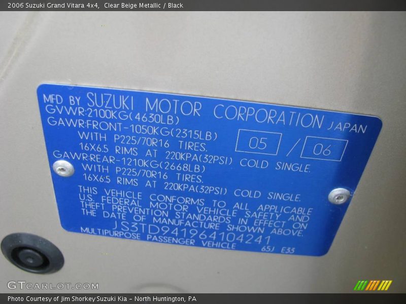 Clear Beige Metallic / Black 2006 Suzuki Grand Vitara 4x4