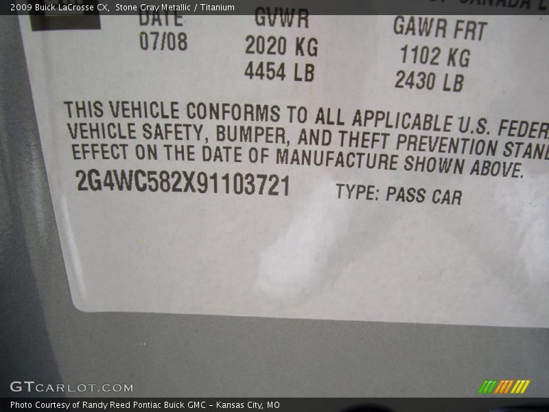 Stone Gray Metallic / Titanium 2009 Buick LaCrosse CX