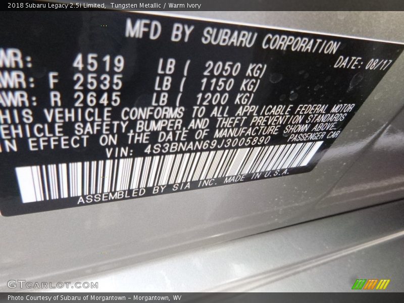 Tungsten Metallic / Warm Ivory 2018 Subaru Legacy 2.5i Limited
