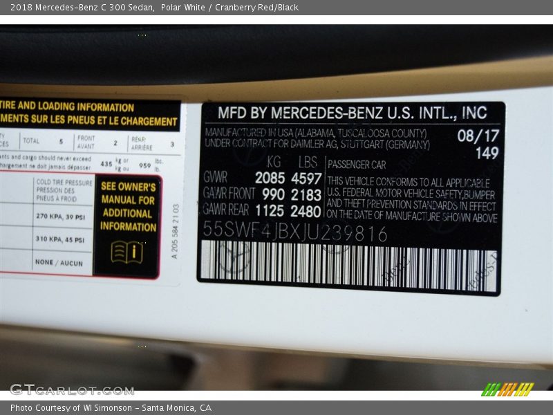 Polar White / Cranberry Red/Black 2018 Mercedes-Benz C 300 Sedan