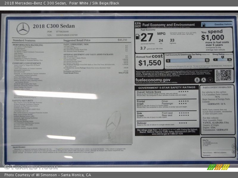Polar White / Silk Beige/Black 2018 Mercedes-Benz C 300 Sedan