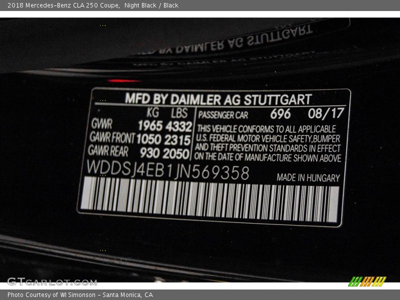 Night Black / Black 2018 Mercedes-Benz CLA 250 Coupe