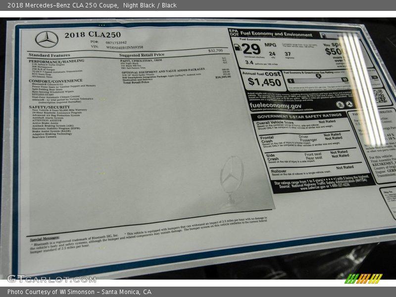 Night Black / Black 2018 Mercedes-Benz CLA 250 Coupe