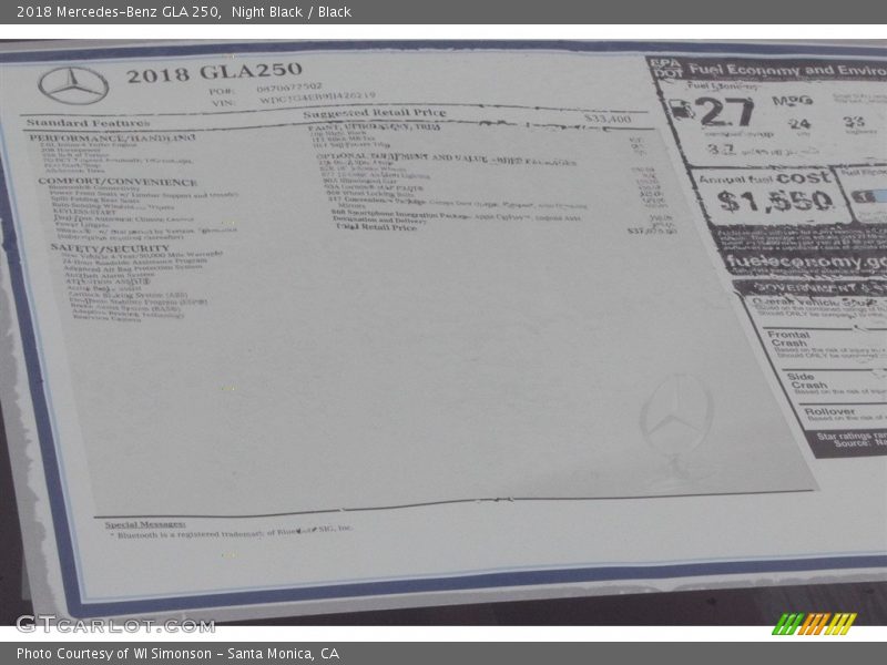 Night Black / Black 2018 Mercedes-Benz GLA 250