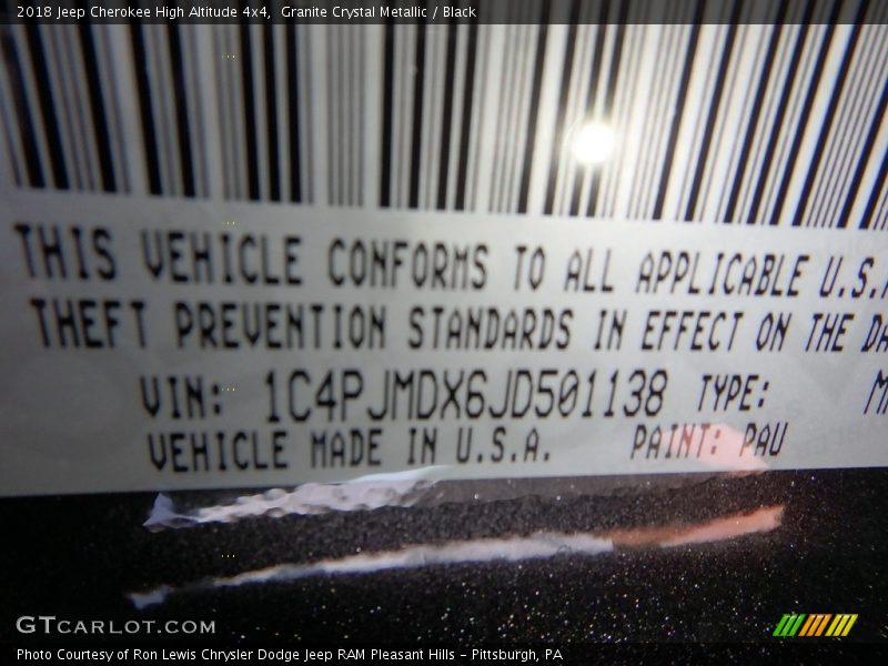 Granite Crystal Metallic / Black 2018 Jeep Cherokee High Altitude 4x4