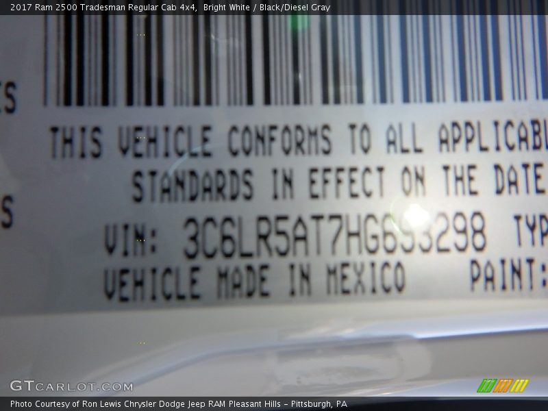 Bright White / Black/Diesel Gray 2017 Ram 2500 Tradesman Regular Cab 4x4
