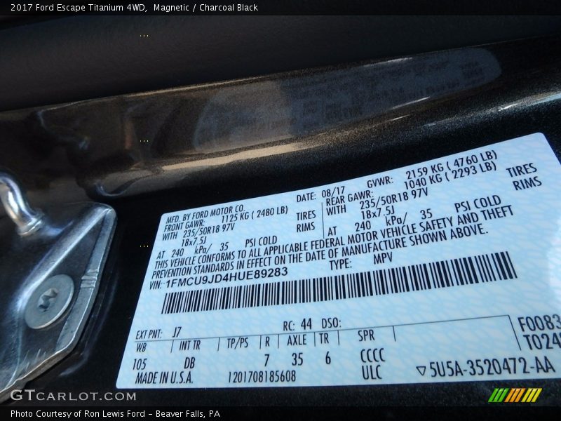 Magnetic / Charcoal Black 2017 Ford Escape Titanium 4WD